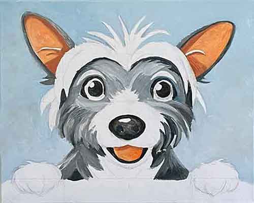 Paint a blue background for the dog. Paint the background behind the dog.
