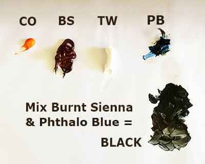 The dog colors, showing how to mix black. You can paint a dog with only three colors.