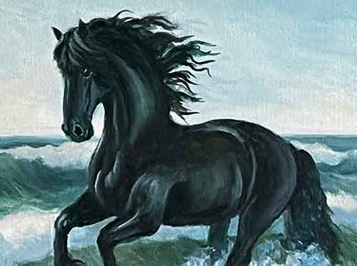Paint highlights where ever the light hits the horse's contours.