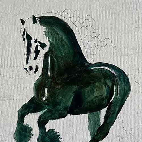 Paint the dark values on the horse's head.