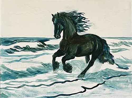 Paint the water in the direction the waves are moving.