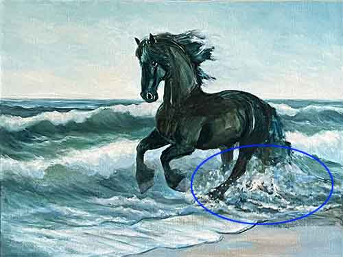 Paint the splashing water and droplets.