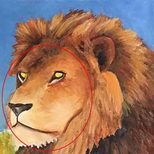Paint the lion's face.
