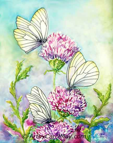 Painting butterflies with watercolor.