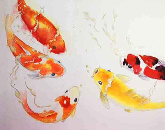 Let the fish dry before you paint the background. Painting Koi fish with watercolor is fun!