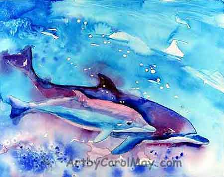 Born Free dolphin painting by Carol May Artists can paint imagined colors as long as the values work.