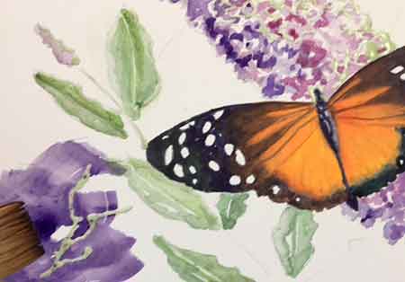 Paint the watercolor background around the butterfly.