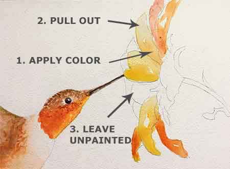 Start painting the flower with light colors.