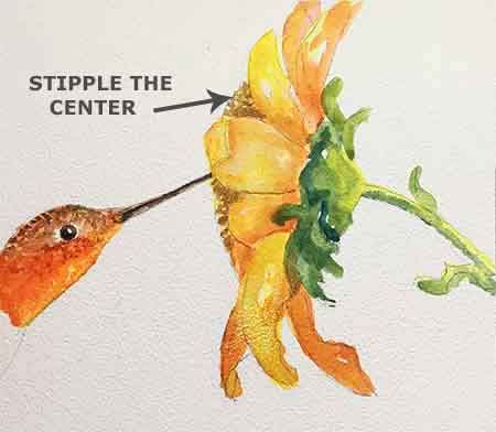 Paint the stamens in the center of the flower.