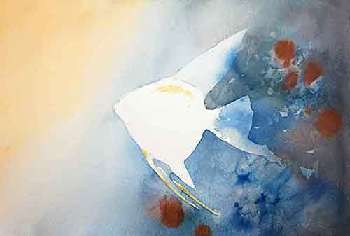 Salt and spattered paint help add texture to the watercolor background. Add some darker colors to the background.