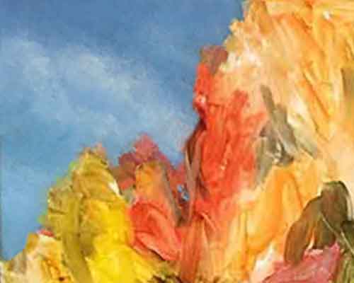 We paint the sky first and then paint the closer items in the landscape. Start painting a painting with the background.