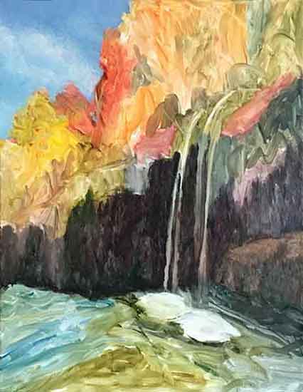 This is a good place to take a break. Painting a waterfall landscape.