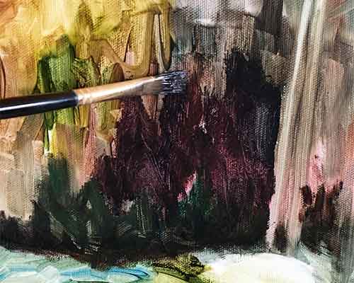 Paint up and down to indicate the formation of the rocks. Waterfall painting detail of rocks