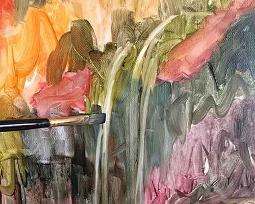 Stroke out the placement of the waterfall while the underpainting is still wet. Get the placement of the waterfall with a damp brush.