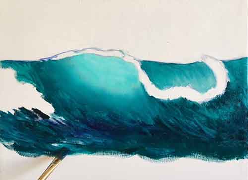 Paint the dark color at the base of the wave.
