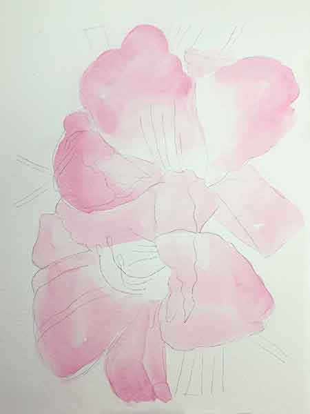 Start laying the first layer of color on the daylily petals.