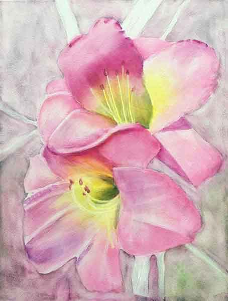 Start painting the background around the daylilies.