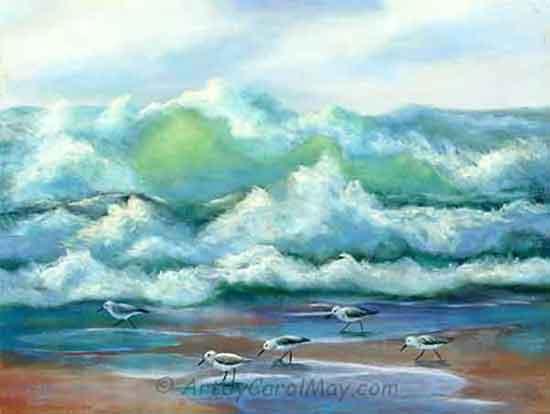 Surf Runners an oil beach painting by artist Carol May
