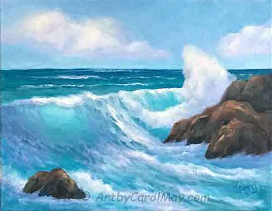 Painting the ocean, a marvelous God gift, a step by step lesson by Carol May Let's learn how to paint ocean, an oil seascape painting.