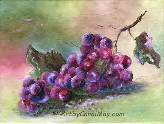 Oil painting by Carol May of grapes. Get oil painting supplies for creating beautiful paintings.