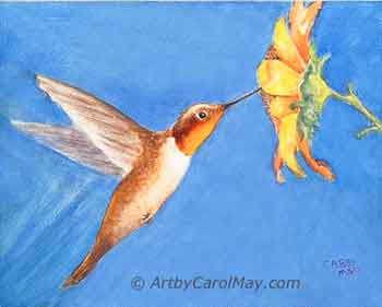 How to paint a watercolor hummingbird with a flower.