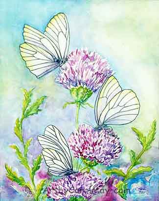 Painting butterflies with watercolor.