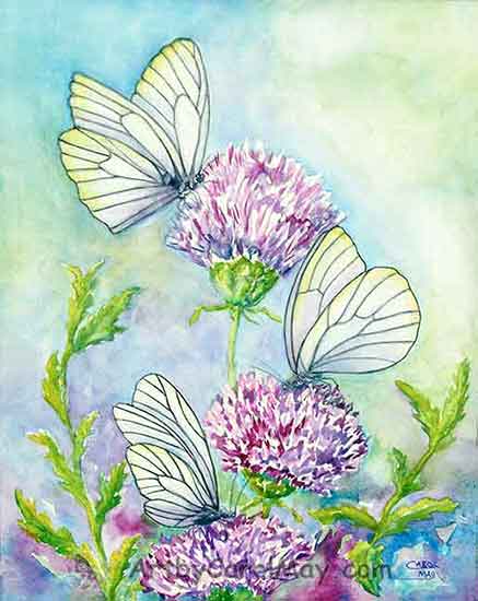 Painting butterflies with watercolor.