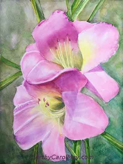 Painting daylilies with watercolor.