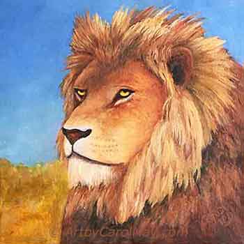Painting a lion with oil paints.