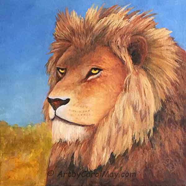 Painting a lion with oil paints.